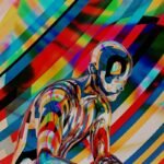 Colorful AI-generated style digital artwork of a person, illustrating AI image generators