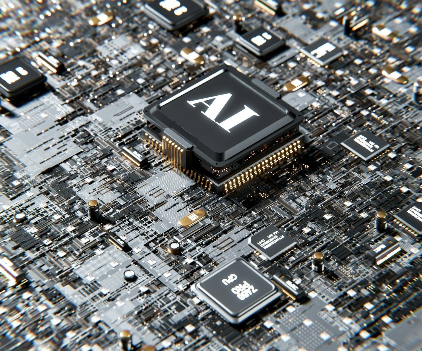 AI chip on a circuit board, illustrating on-device AI processing in smartphones
